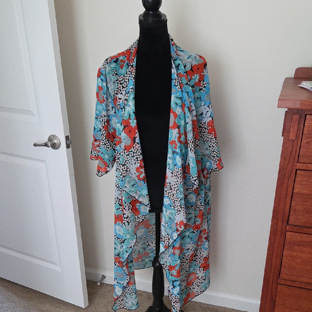 LuLaRoe Blue and Red Shrug Sweater